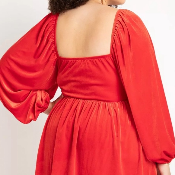 Eloquii Red Velvet Holiday Mini Dress Sz 16 Balloon Sleeves Party Dress preloved - Picture 4 of 8